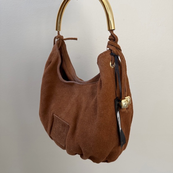 Haute Hippie Tan Suede Hobo Bag with Gold Details - Picture 7 of 15